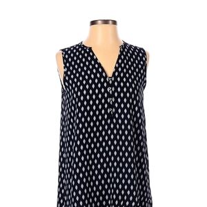 IVANKA TRUMP Navy Patterned High/Low Sleeveless Tunic Blouse